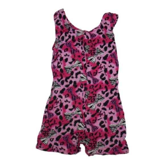 Girl Jacques Morét Pink Sparkle Zebra Cheetah Bow Print Biketard Size 4/5 XS - Picture 2 of 2
